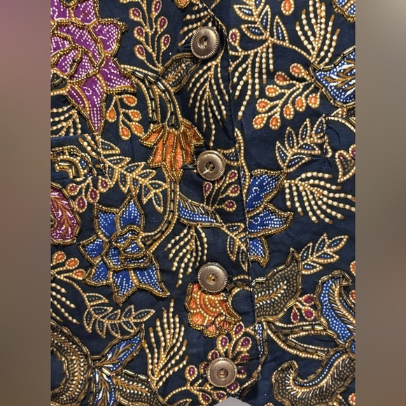 Theo Stunning Vintage Beaded Embroidered Vest size M black pockets tie in back - Picture 7 of 11